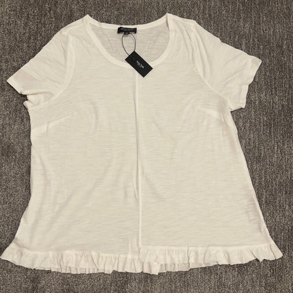 Arna York ruffle hem white blouse